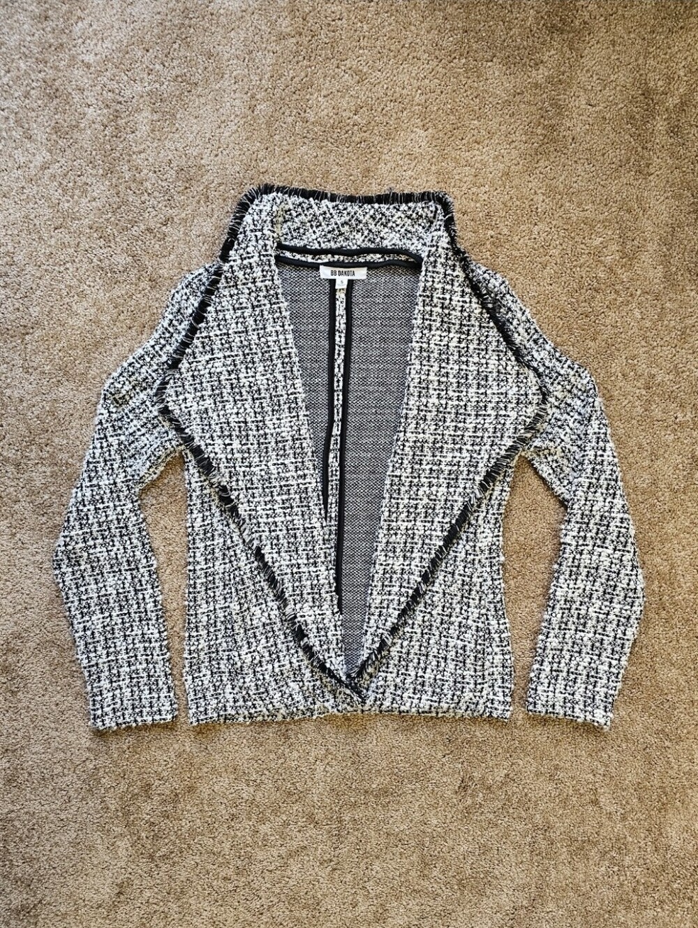 BB Dakota Black & White Tweed Draped Open Cardigan